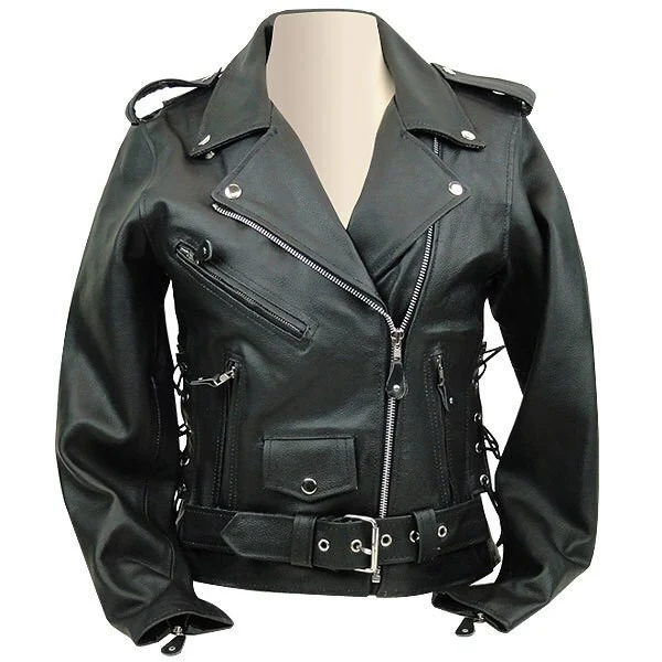 Jafrum Women's Black Classic Leather Lady Biker Motorcycle Jacket