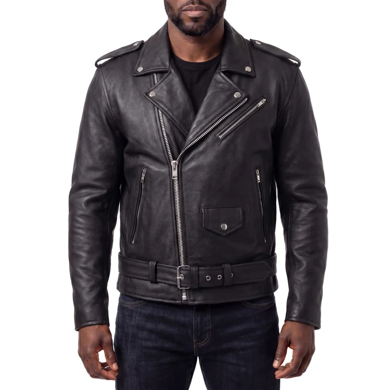 Mens Eagle Embossed Live To Ride - Ride To Live Classic Black Leather Motorcycle Jacket