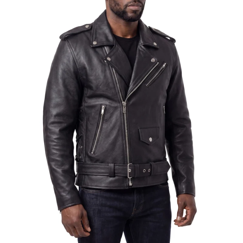 Mens Eagle Embossed Live To Ride - Ride To Live Classic Black Leather Motorcycle Jacket
