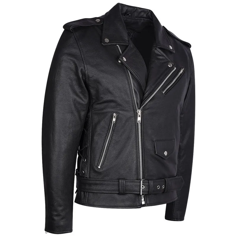 Mens Eagle Embossed Live To Ride - Ride To Live Classic Black Leather Motorcycle Jacket