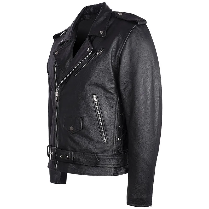 Mens Eagle Embossed Live To Ride - Ride To Live Classic Black Leather Motorcycle Jacket