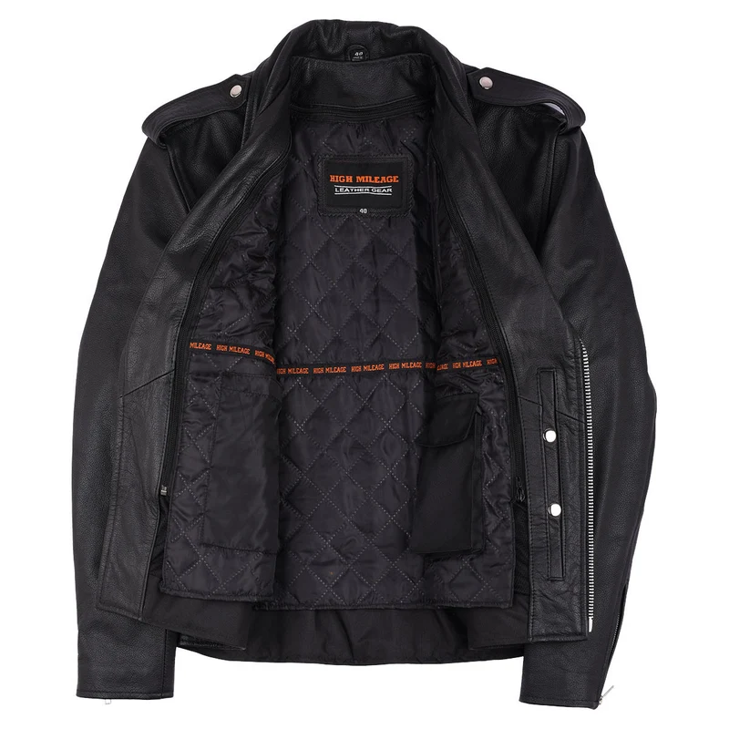 Mens Eagle Embossed Live To Ride - Ride To Live Classic Black Leather Motorcycle Jacket