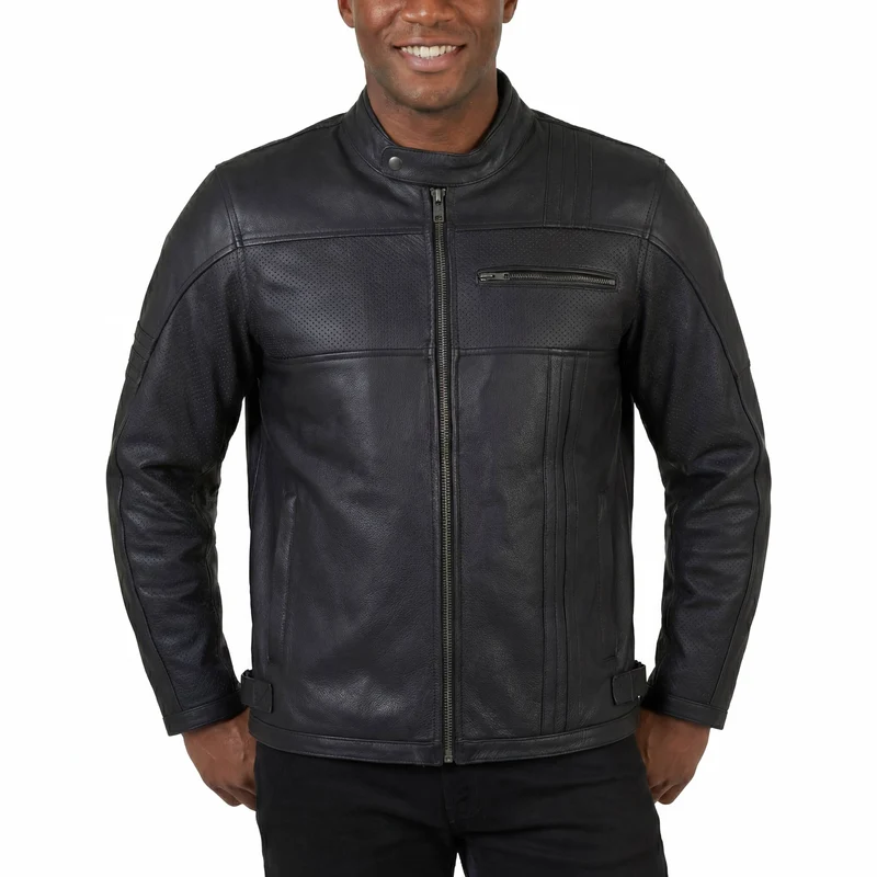 High Mileage Mens Premium Commuter Cafe Racer Motorcycle Leather Jacket with Removeable CE Armor