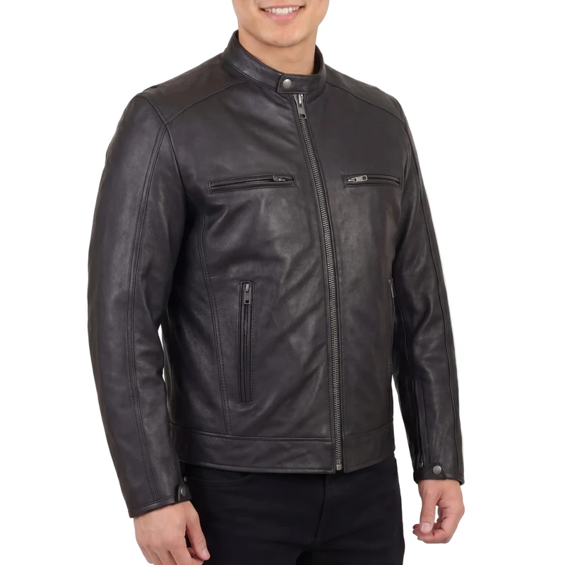 High Mileage Men's Premium Black Leather 'Racer Commuter' Scooter Motorcycle Jacket