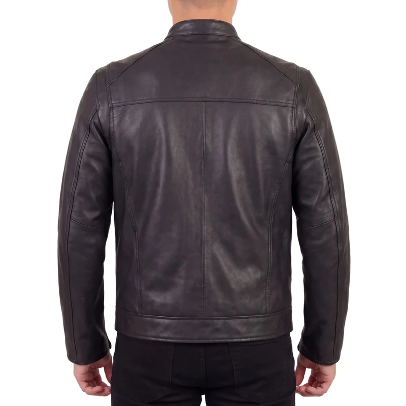 High Mileage Men's Premium Black Leather 'Racer Commuter' Scooter Motorcycle Jacket