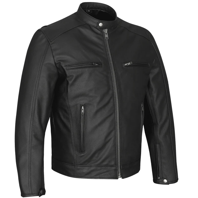 High Mileage Men's Premium Black Leather 'Racer Commuter' Scooter Motorcycle Jacket