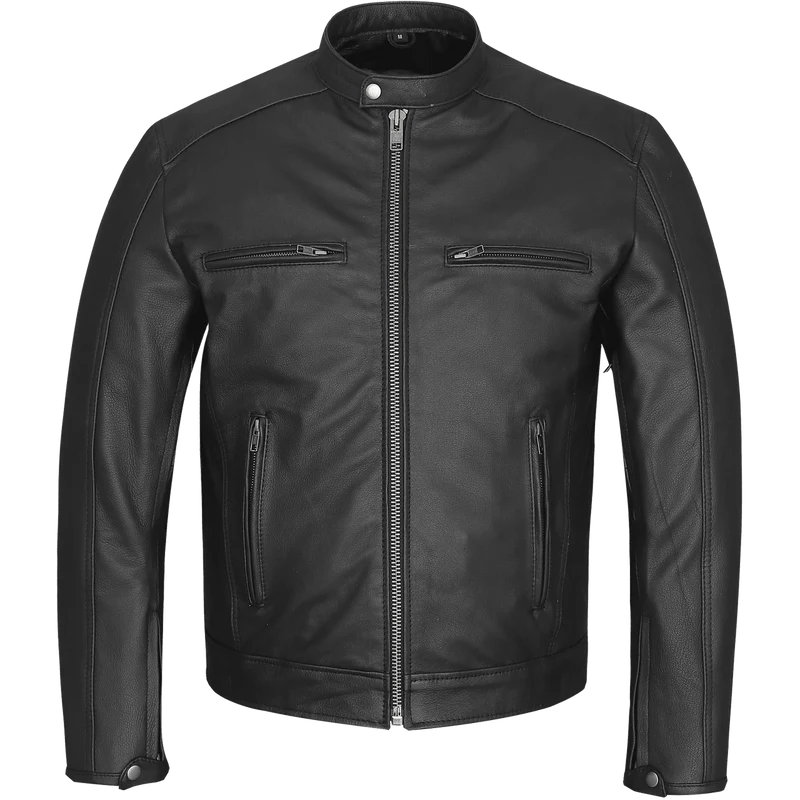High Mileage Men's Premium Black Leather 'Racer Commuter' Scooter Motorcycle Jacket