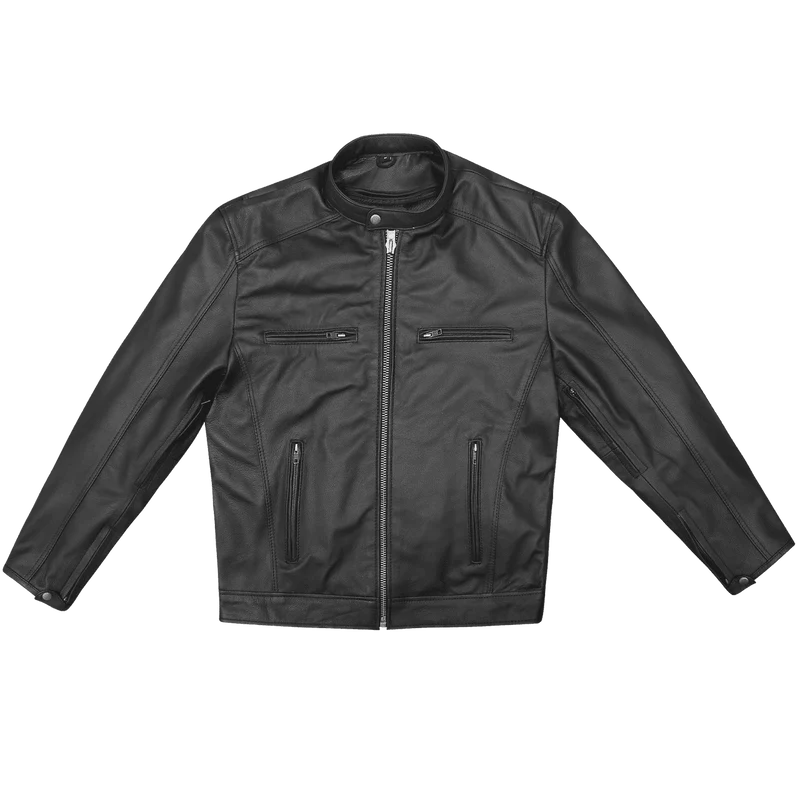 High Mileage Men's Premium Black Leather 'Racer Commuter' Scooter Motorcycle Jacket