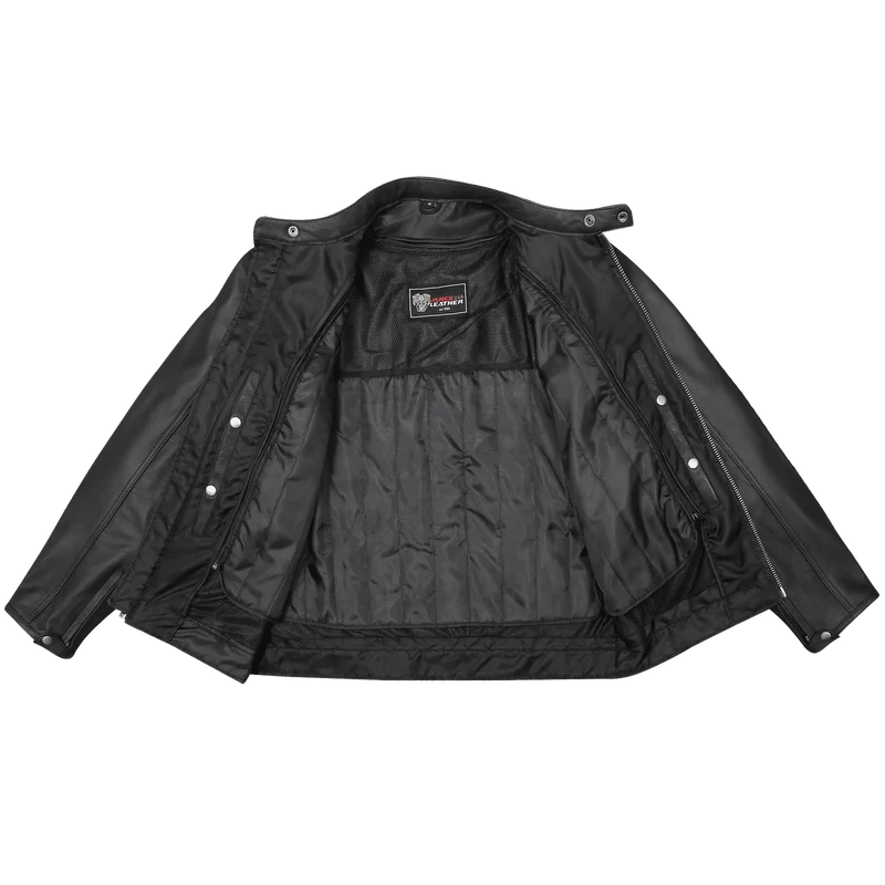 High Mileage Men's Premium Black Leather 'Racer Commuter' Scooter Motorcycle Jacket