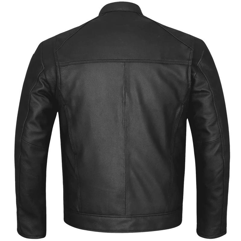 High Mileage Men's Premium Black Leather 'Racer Commuter' Scooter Motorcycle Jacket