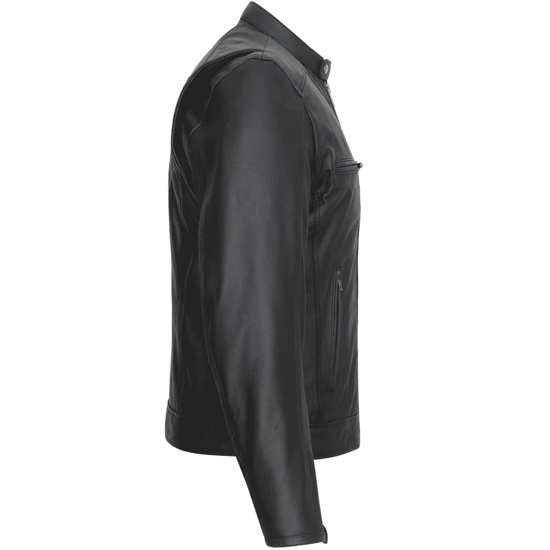 High Mileage Men's Premium Black Leather 'Racer Commuter' Scooter Motorcycle Jacket