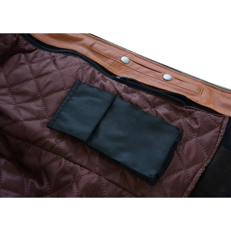 High Mileage "Roxy" Women's Fringe and Rivet Detail Premium Lightweight Brown Leather Lady Biker Motorcycle Fashion Jacket