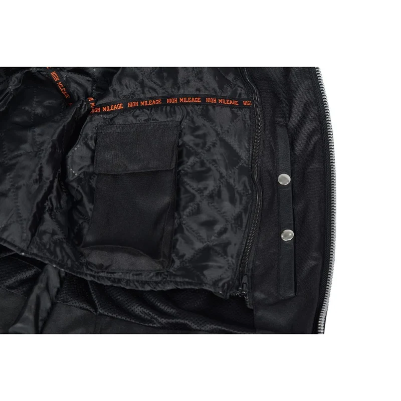 High Mileage Mens Advanced Clean CCW Black Cowhide Leather Motorcycle Riding Jacket
