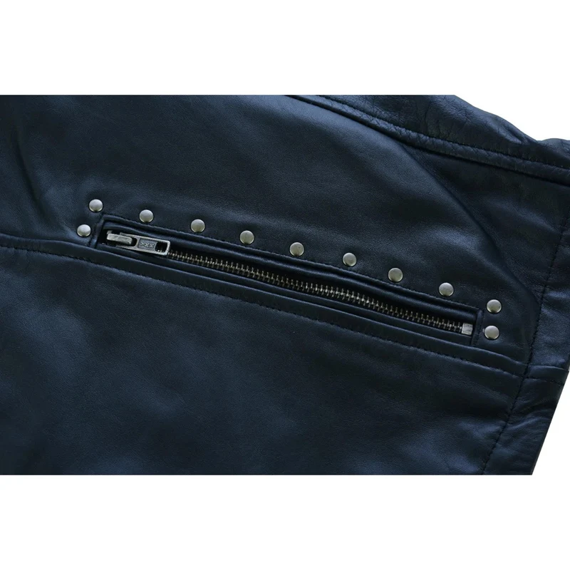 High Mileage "Roxy" Women's Fringe and Rivet Detail Premium Lightweight Black Leather Lady Biker Motorcycle Fashion Jacket