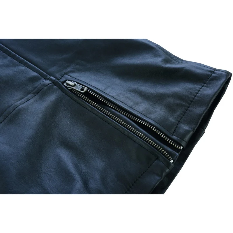 High Mileage "Roxy" Women's Fringe and Rivet Detail Premium Lightweight Black Leather Lady Biker Motorcycle Fashion Jacket